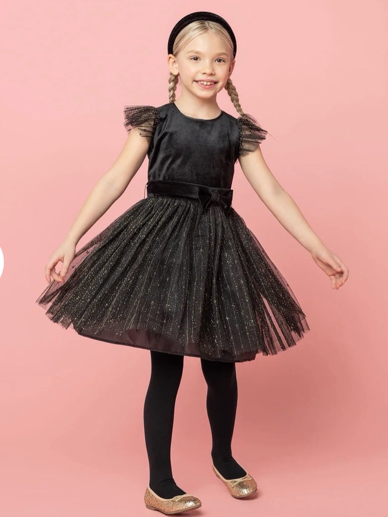 Wednesday Velvet & Glitter Tulle Holly Hastie Girls Dress